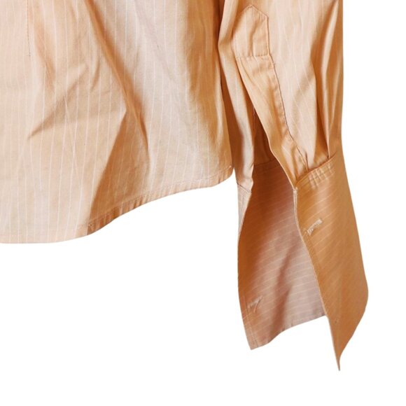 Theory Cotton Blend Long Sleeve Button Up Blouse Peachy Pink w/ Stripes Medium - Picture 5 of 8